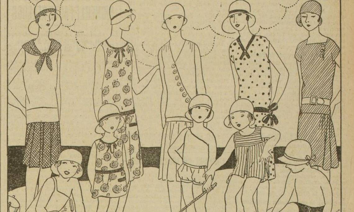 Petits garçons et filles accompagnés de leurs mamans à la plage, habillés en Jeanne Lanvin, Excelsior, 1928 – source : RetroNews-BnF