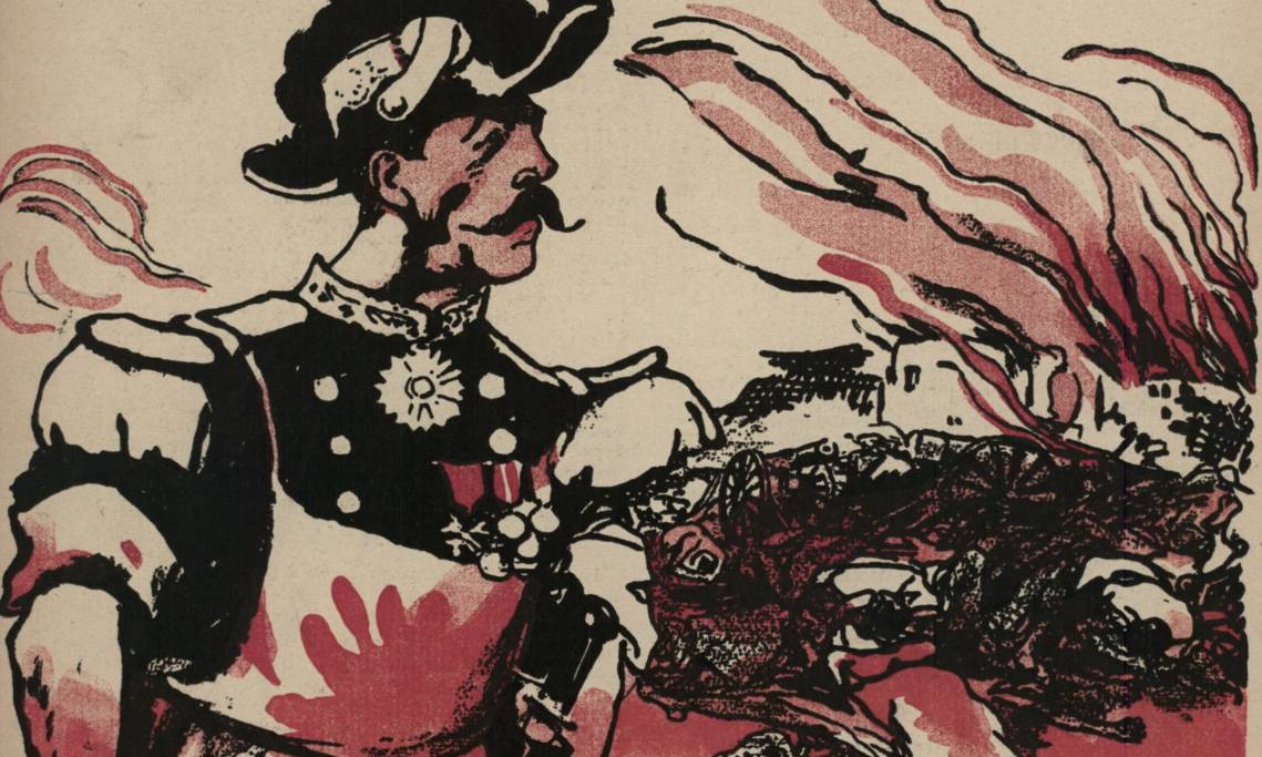 Le général d'Amade, "pacificateur du Maroc", en boucher, dessin de Delannoy, Les Hommes du jour, 1908 - source : Gallica-BnF
