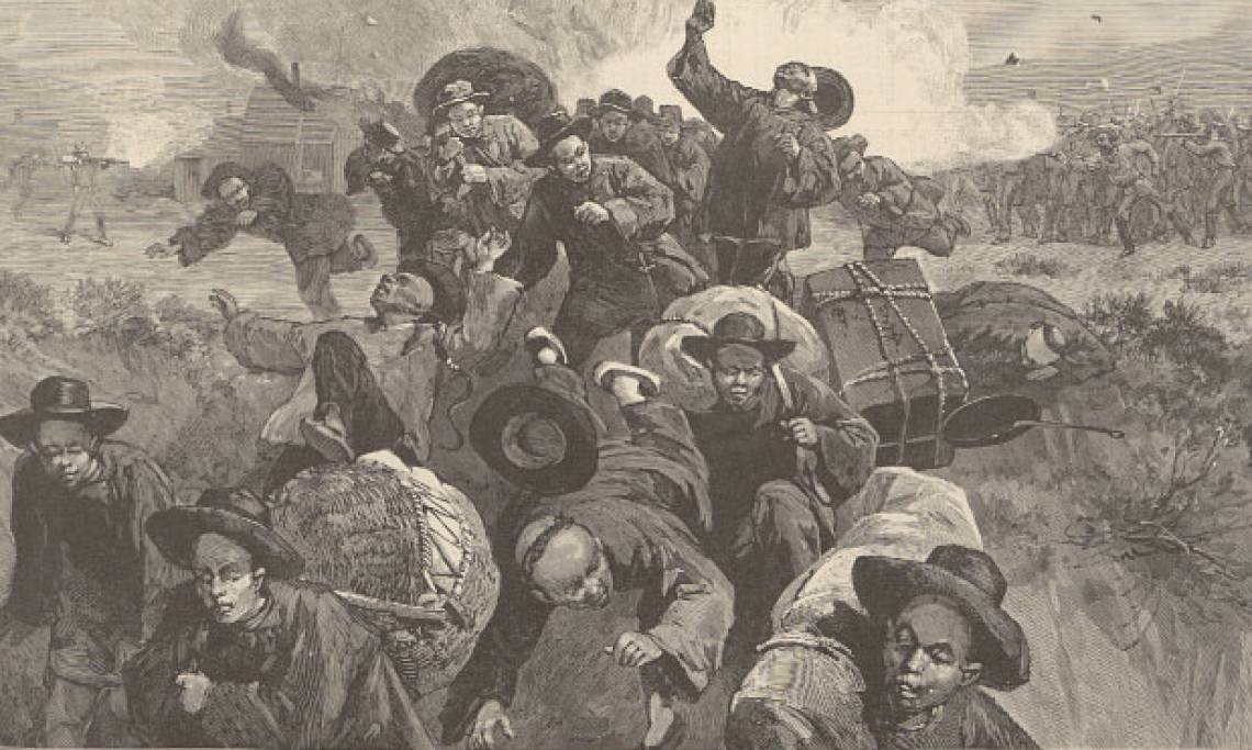 Massacre de Chinois à Rock Springs, Wyoming, par Thure de Thulstrup, 1885 - Source : WikiCommons