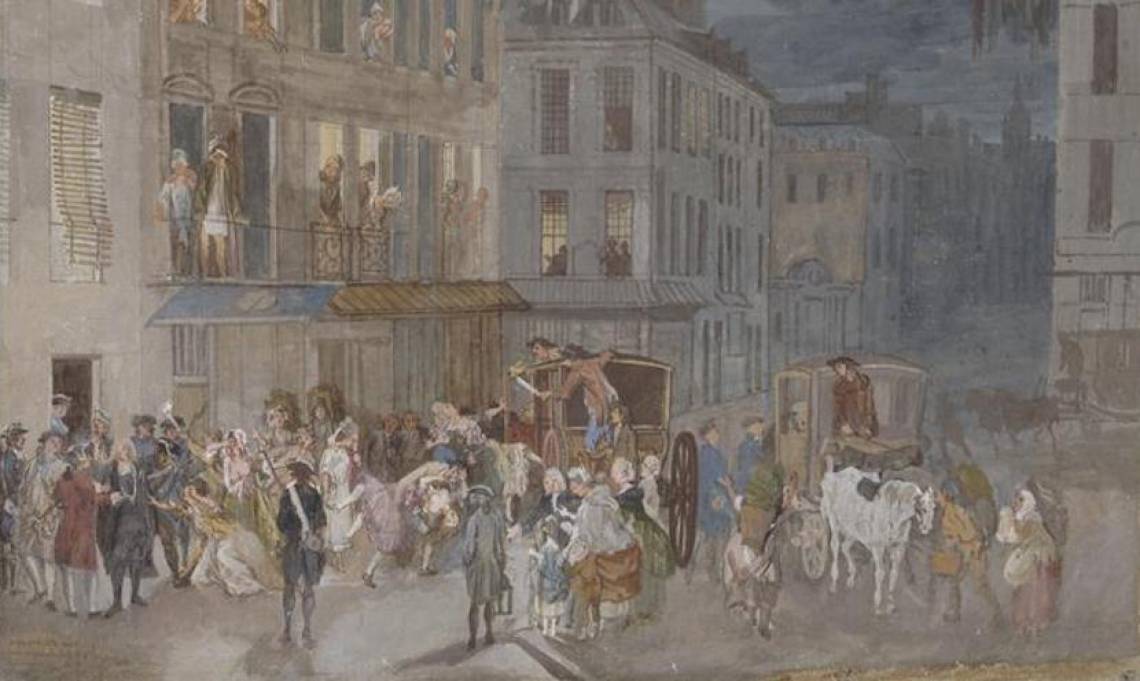 « Descente de police la nuit », tableau d'Henri-Joseph Van Blarenberghe, circa fin du XVIIIe siècle - source : Musée du Grand Palais-WikiCommons