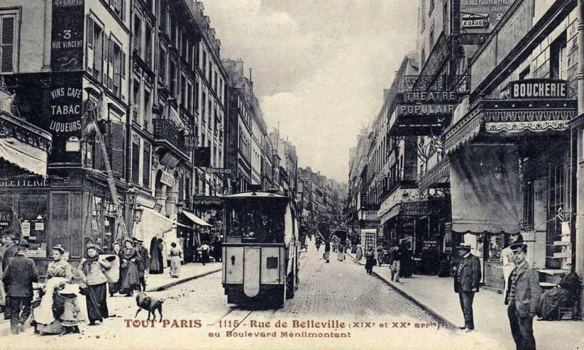 La rue de Belleville à Paris, carte postale, début XXe siècle - source : WikiCommons