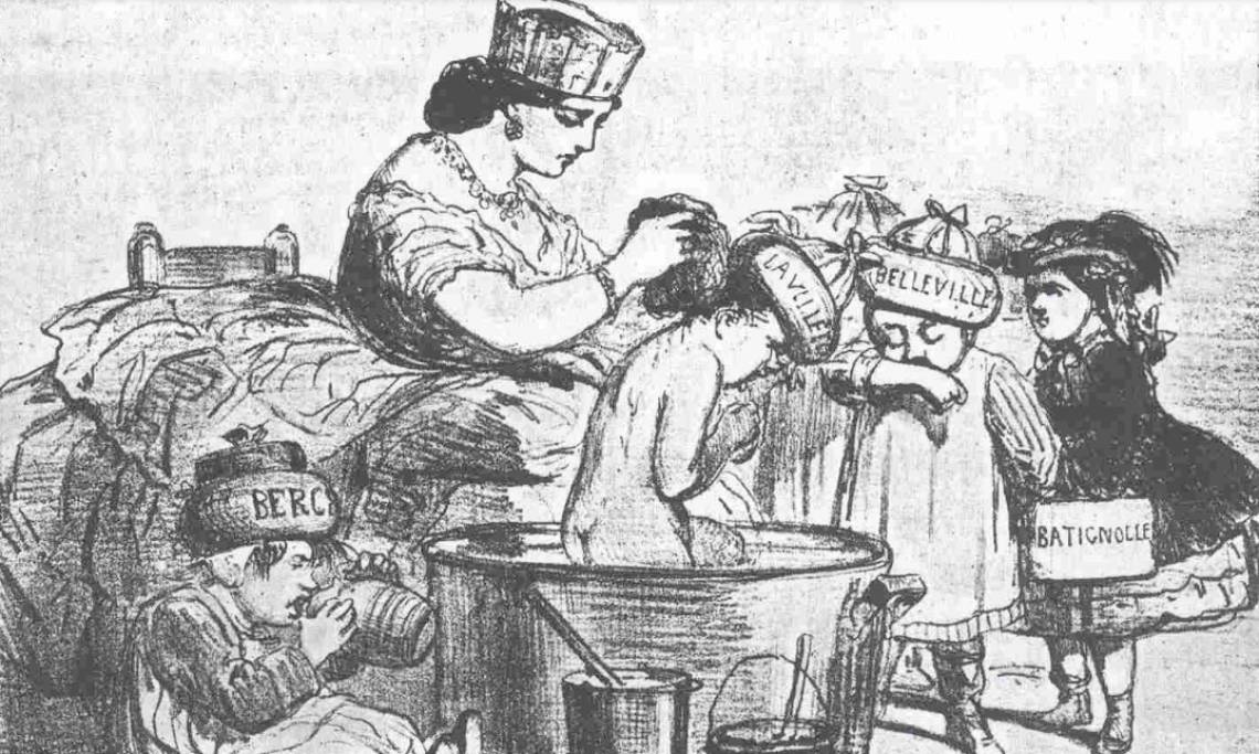 Charles Vernier, « la bonne ville de Paris et ses nouveaux enfants », Le Charivari,1860 - source : RetroNews-BnF