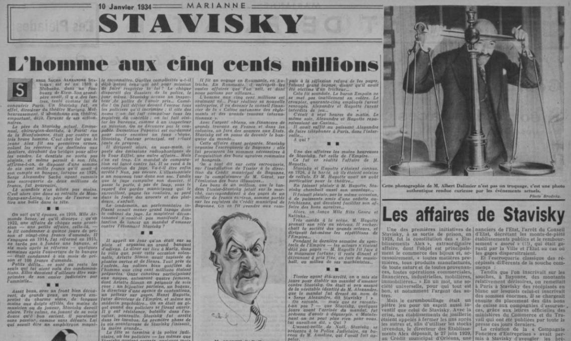 « L'homme aux cinq cents millions », article consacré à l'Affaire Stavisky, 1934 - Source : RetroNews-BnF