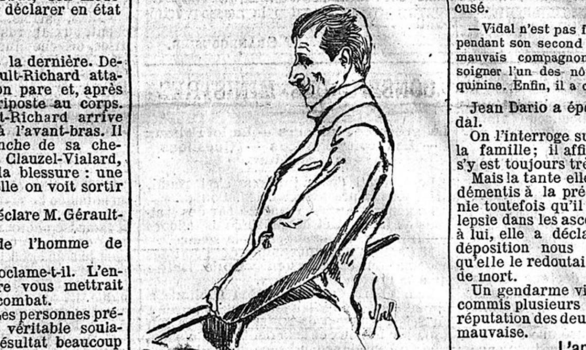 Portrait de l'assassin Henri Vidal sur le banc des accusés dans Le Matin, 5 novembre 1902 - source : RetroNews-BnF