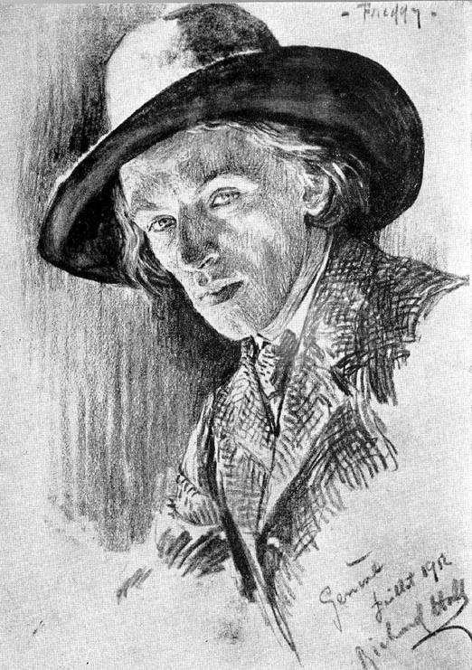 Le grand reporter Blaise Cendrars dessiné par Richard Hall à Genève, circa 1912 - source : WikiCommons