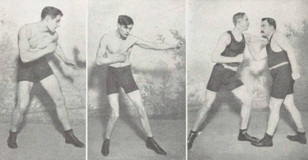 Arthur Cravan (au centre) en tenue de boxe dans La vie au grand air, mars 1910 - source : RetroNews-BnF