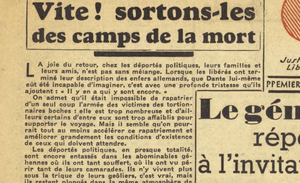« Vite ! Sortons-les des camps de la mort », Ouest-France, 22 mai 1945 - source : Ouest-France