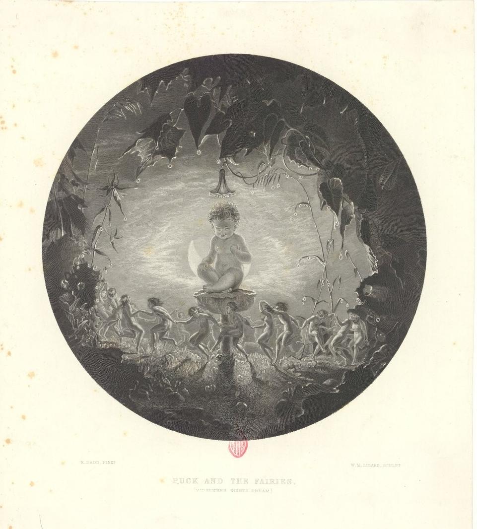 « Puck and the fairies midsummer night's dream », estampe de Richard Dadd, circa 1841 - source : Gallica-BnF