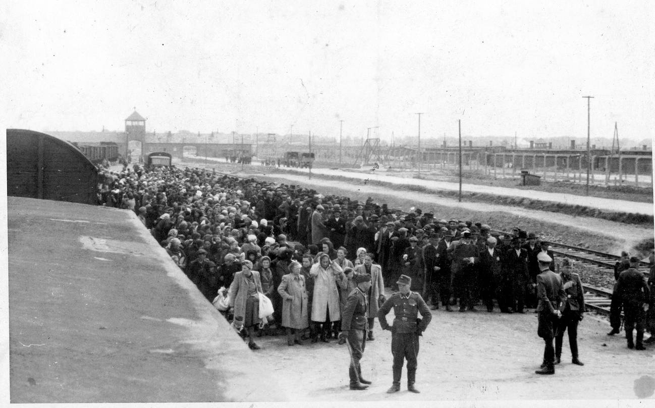 Arrivée et séparation des déportés au camp, extrait de « L'album d'Auschwitz » - source : Editions du Seuil