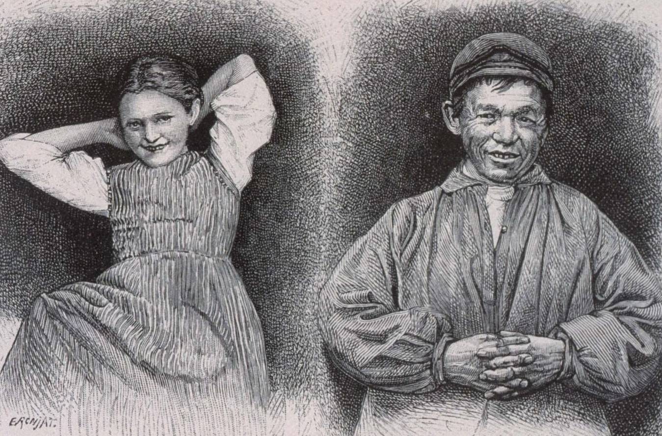 Une fillette et un domestique de La Baroche, estampe, 1889 - source : Gallica-BnF