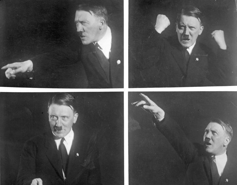 Quelques poses d'Adolf Hitler en train de discourir, photos de Heinrich Hoffmann, 1930 - source : Bundesarchiv-WikiCommons
