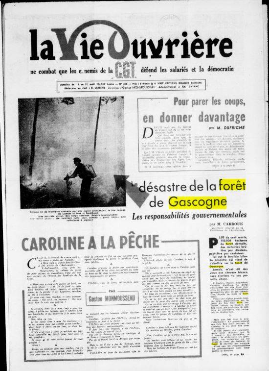 Extrait du journal La vie ouvrière, 5 août 1949 - source : RetroNews-BnF
