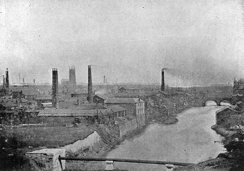 Photographie de la rivière Irwell, polluée par l'industrie, dans le nord de l'Angleterre, 1902 - source : WikiCommons