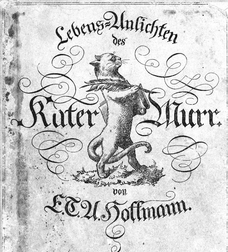 Couverture d'une édition allemande du "Chat Murr", avec gravure de Hoffmann, 1855 - source : WikiCommons