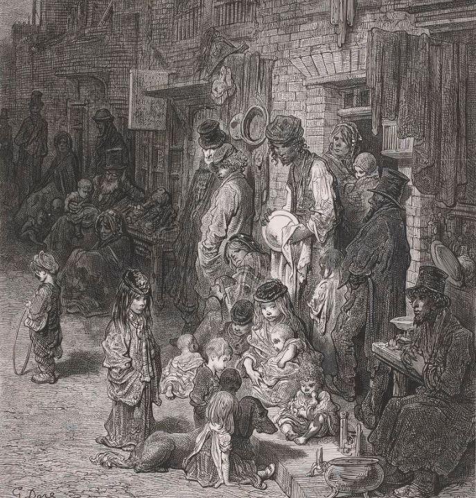 Wentworth Street, Whitechapel, estampe de Gustave Doré, 1872 - source : Gallica-BnF