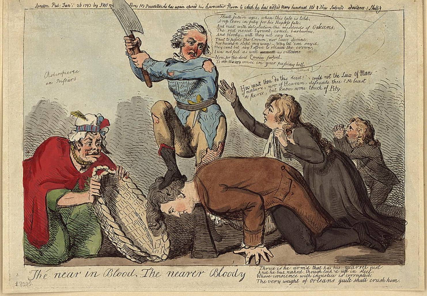 « The near in Blood the nearer bloody », illustration d’Isaac Cruikshank, 1793 – source : WikiCommons-Library of Congress
