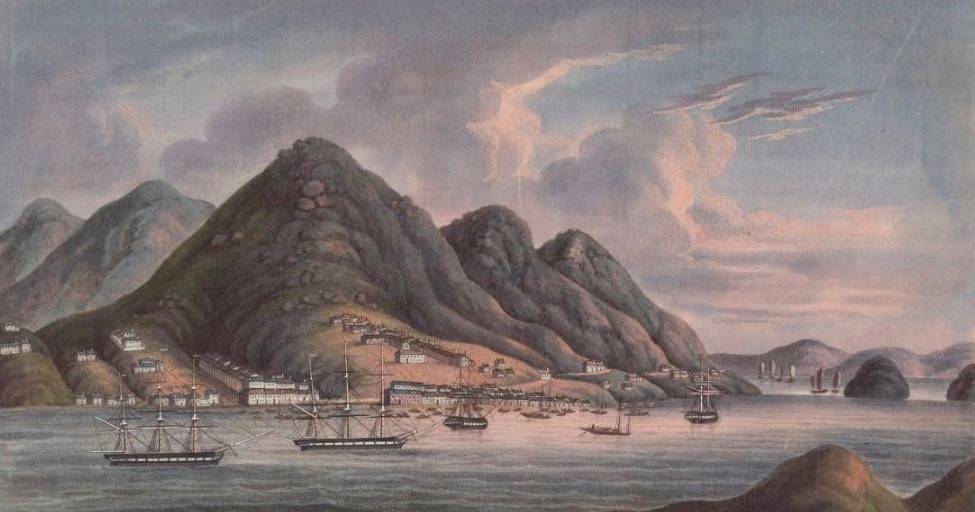 Hong Kong, peinture sur soie de Yooequa, 1830-1840 - source : Gallica-BnF