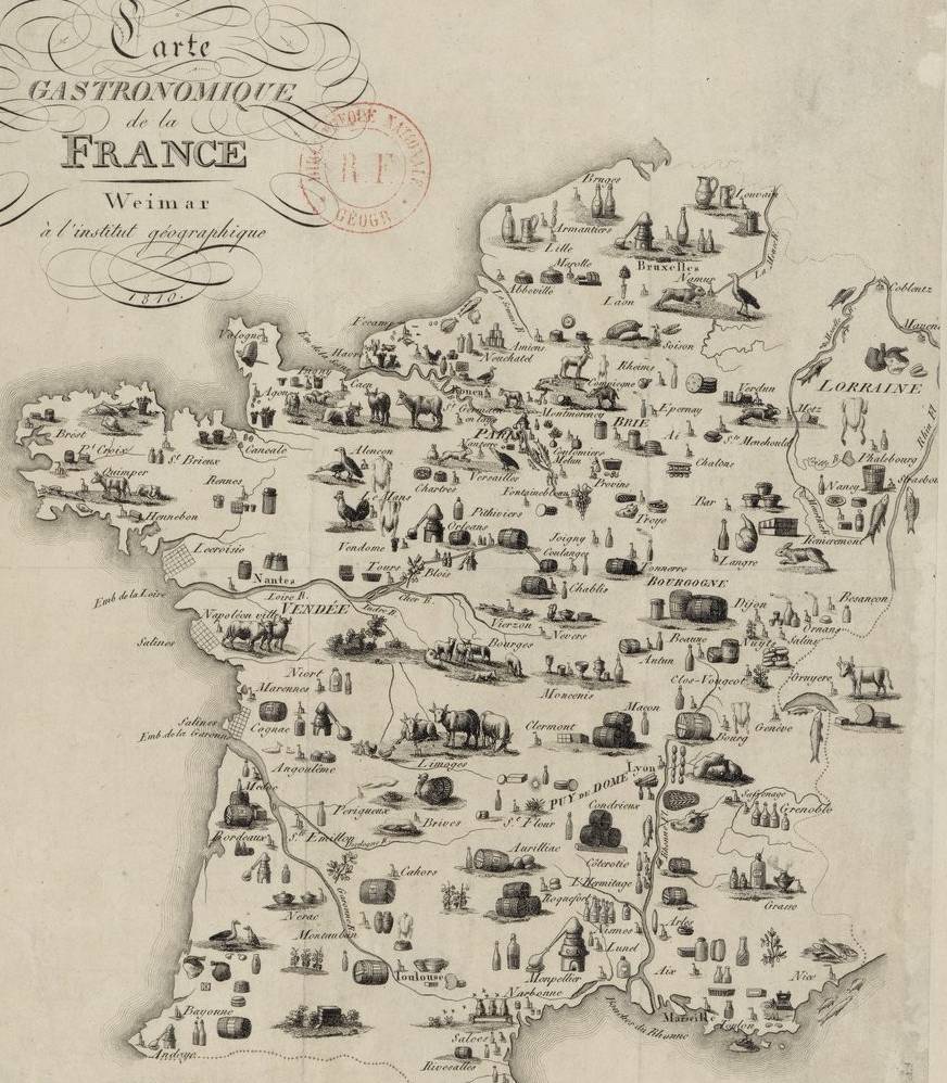 Carte gastronomique de la France, 1810 - source : Gallica-BnF