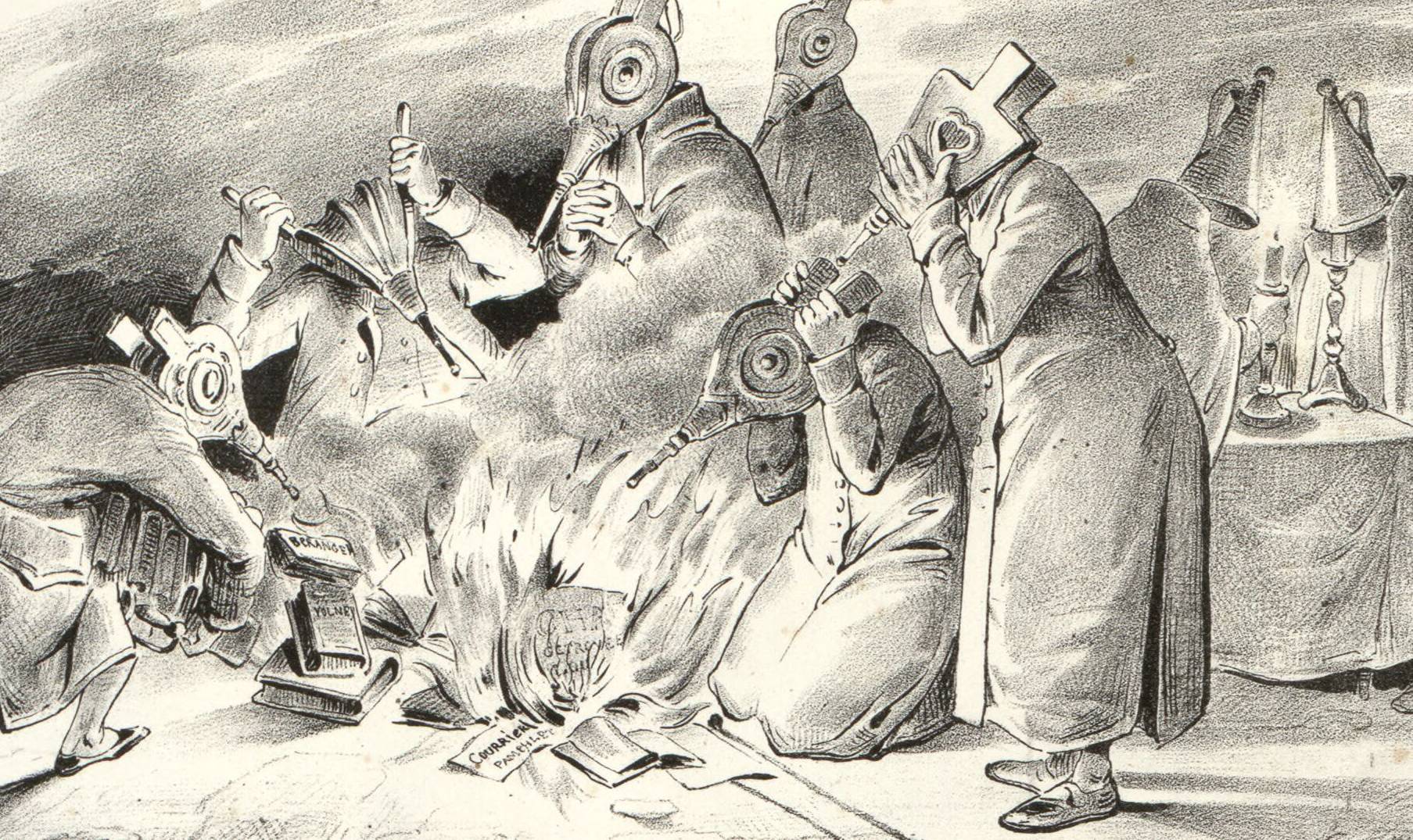 « Eteignons les lumières Et rallumons le feu ! », estampe de Grandville, 1830 – source : Gallica-BnF