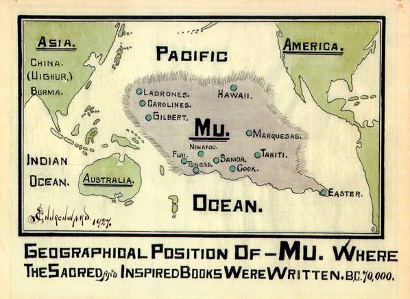 Carte de Mu imaginée par James Churchward, 1927 - source : WikiCommons