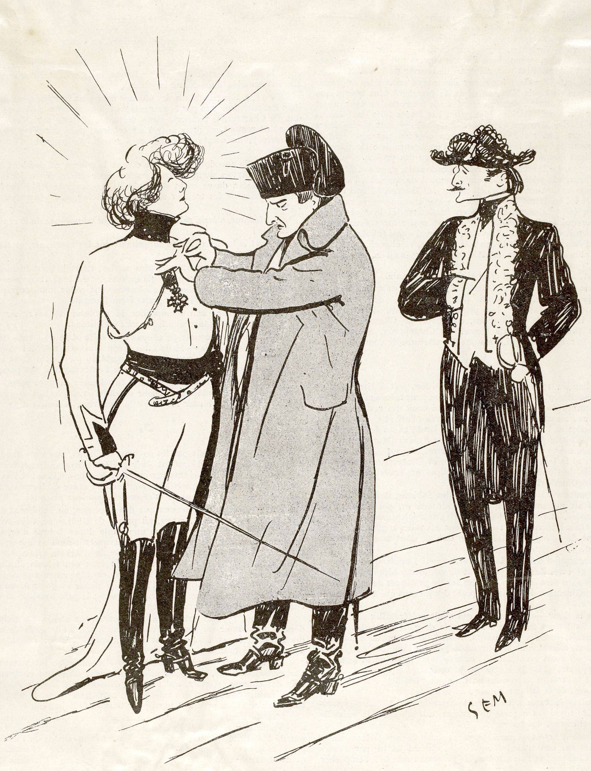 « L'Affaire Sarah Bernhardt-Edmond Rostand est arrangée... Napoléon: Ma chère amie, vous savez bien que vous serez toujours... l'AIGLON ! », Gaulois du dimanche, 1900 - source : Gallica-BnF