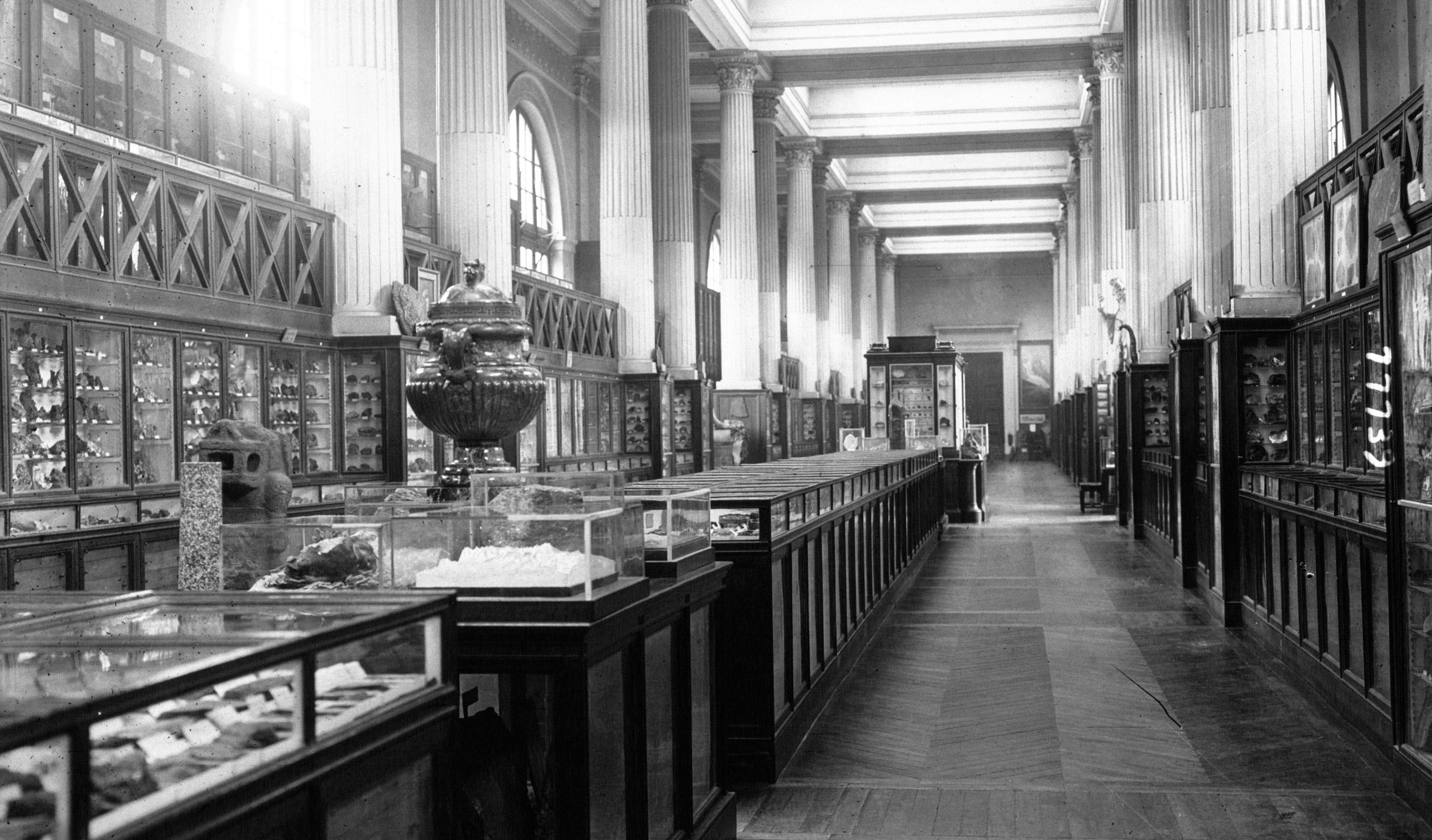 La salle de minéralogie au Muséum, 1919 - source : Gallica-BnF
