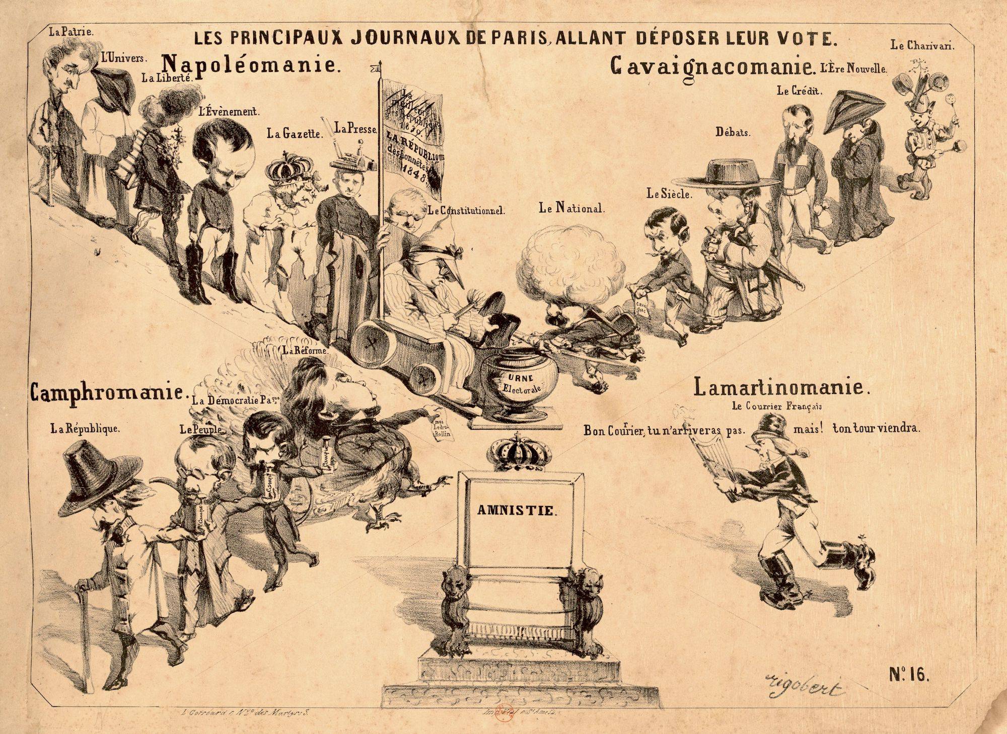 Les principaux journaux de Paris, allant déposer leur vote, 1848 - source : Gallica-BnF