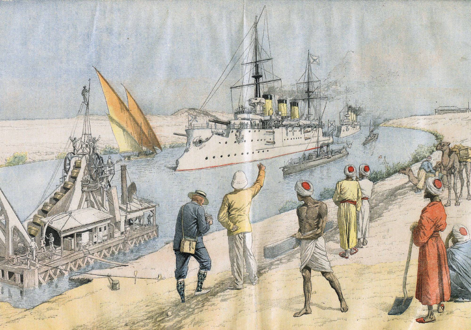 « Navires de guerre dans le canal de Suez », Le Petit Journal. Supplément du dimanche, 1904 - source : Gallica-BnF