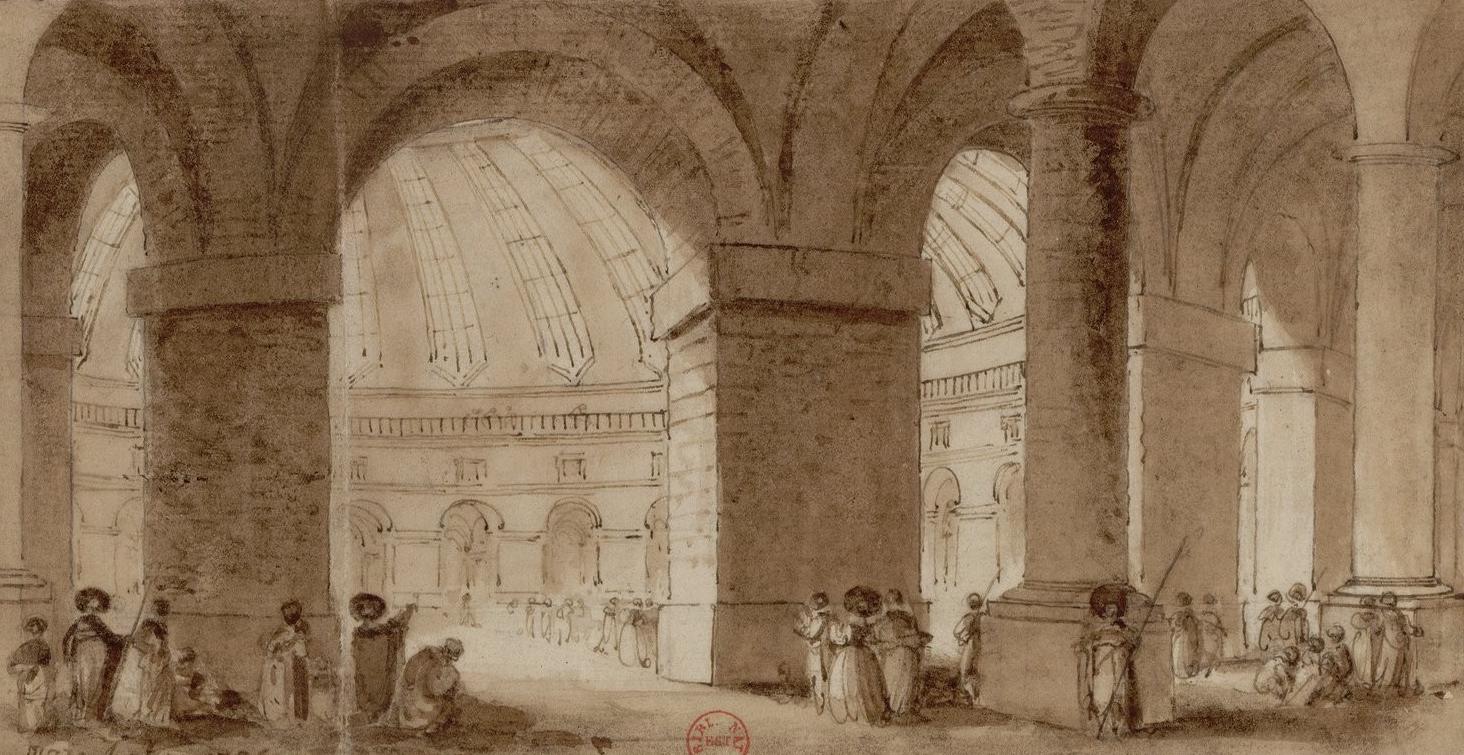 Intérieur de la Halle au blé, dessin, 1786 - source : Gallica-BnF