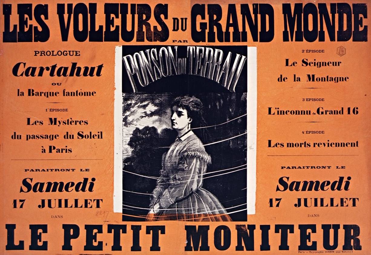 Affiche en faveur du roman-feuilleton Les Voleurs du grand-monde de Ponson du Terrail, 1869 – source : Gallica-BnF