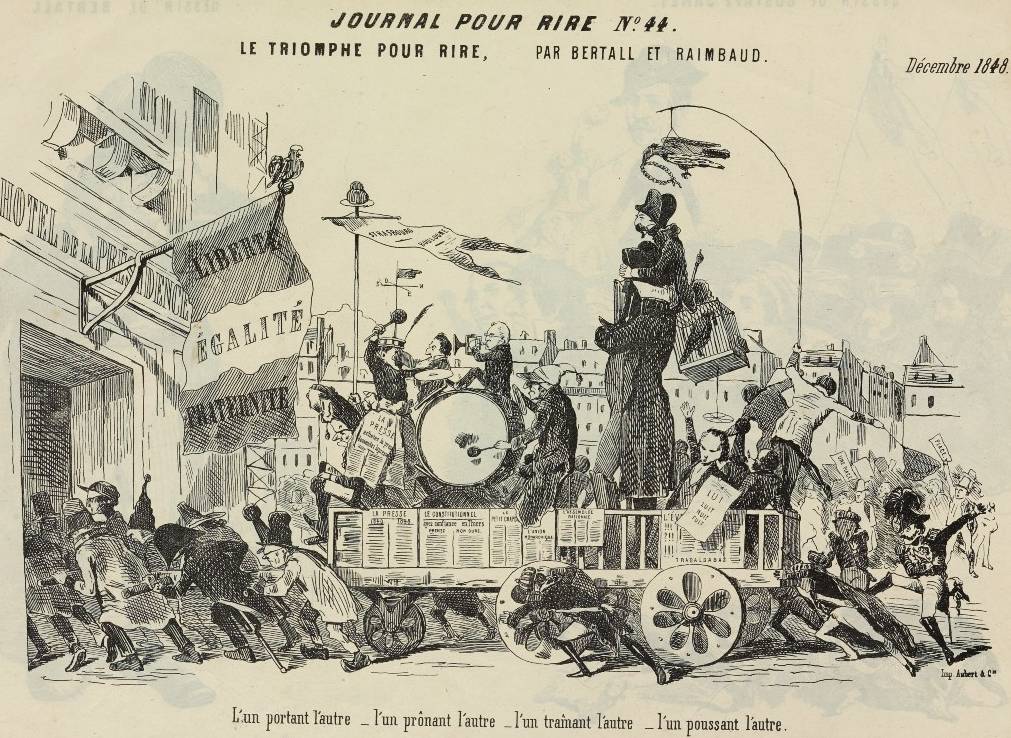 « Le triomphe pour rire », caricature publiée par Bertall dans Le Journal pour rire, 1848