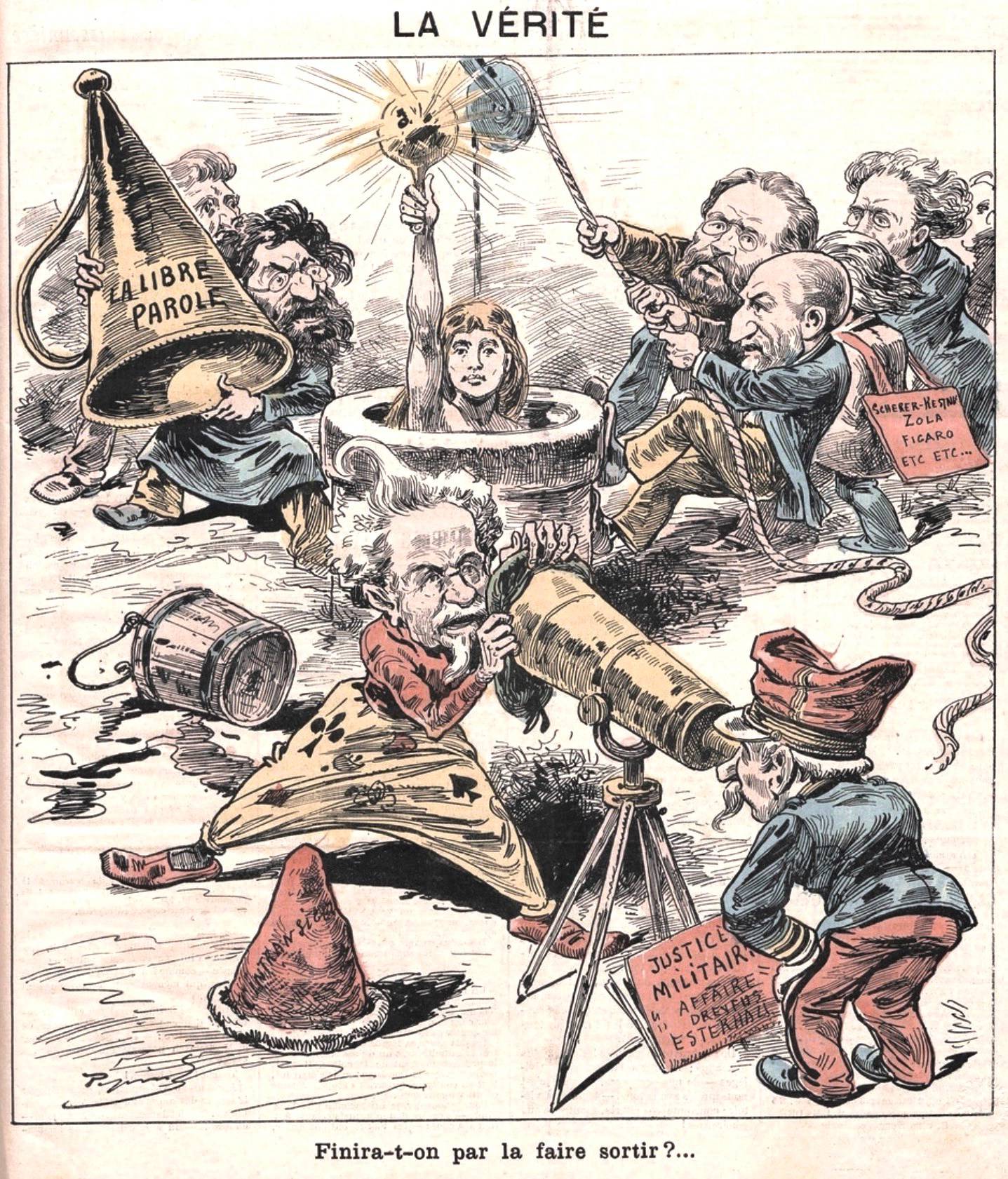 La Vérité, caricature dreyfusarde publiée par Pépin dans Le Grelot, 19 décembre 1897 