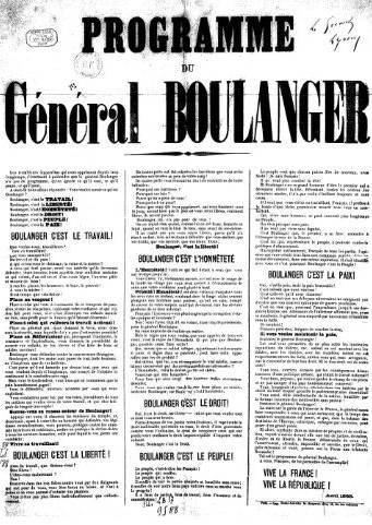 Source : tract du général Boulanger, avril 1888, Gallica-BnF