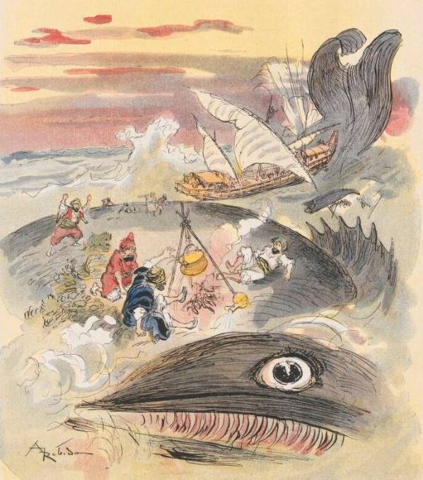 Illustration pour Les Aventures de Sinbad le marin, Albert Robida, 1909 - source : Gallica-BnF