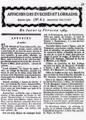 Couverture de Affiches des Trois-Évêchés, publié le 01 janvier 1789