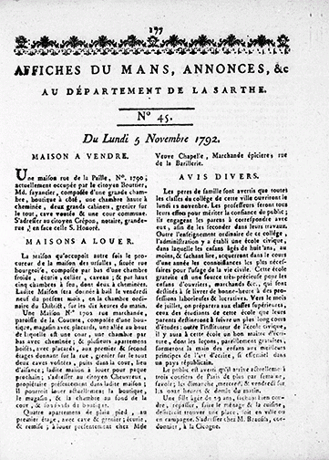Affiches du Mans, annonces, etc. (1792-1804)
