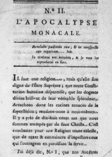 Couverture de L'Apocalypse monacale, publié le 01 janvier 1789