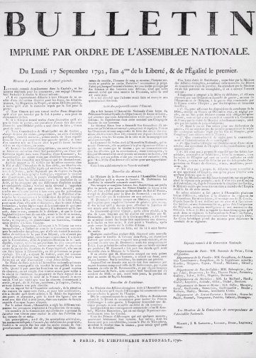Couverture de Bulletin de l'Assemblée nationale, publié le 05 septembre 1792