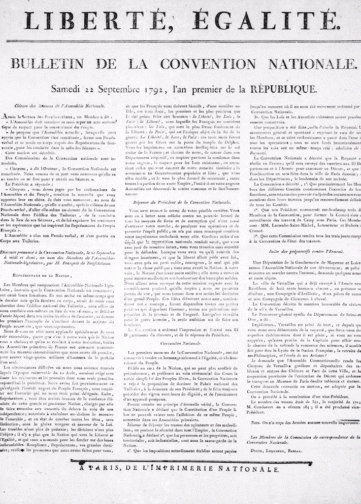 Couverture de Bulletin de la Convention nationale, publié le 22 septembre 1792