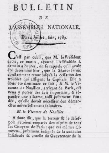 Couverture de Bulletin de l’Assemblée nationale, publié le 07 juillet 1789
