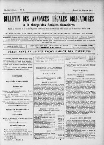 Couverture de Bulletin des annonces légales obligatoires, publié le 12 février 1912