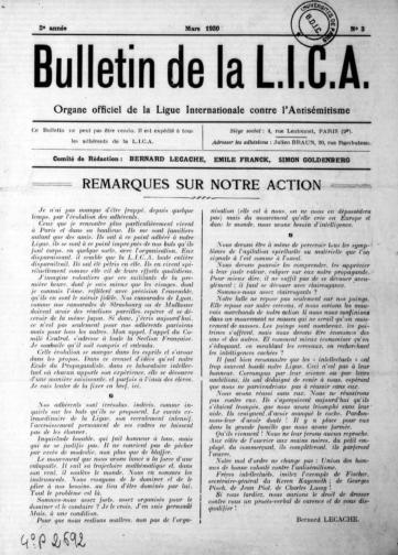 Couverture de Bulletin de la LICA, publié le 01 août 1929