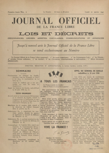 Couverture de Bulletin des Forces françaises libres, publié le 15 août 1940