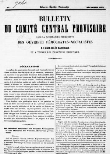 Couverture de Bulletin du Comité central provisoire, publié le 01 décembre 1848