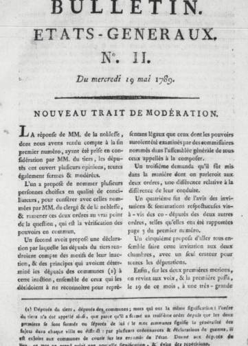 Couverture de Bulletin. Etats-généraux, publié le 14 mai 1789