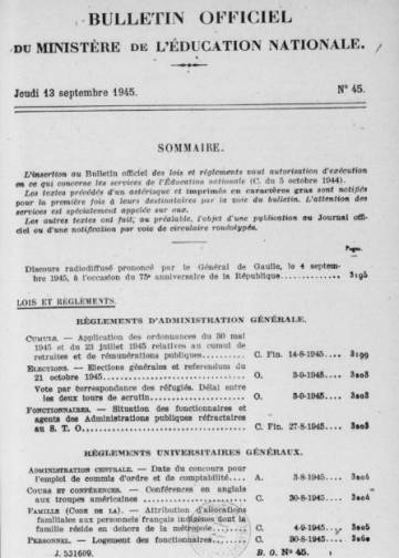 Couverture de Bulletin du Ministère de l'éd. nationale, publié le 05 octobre 1944