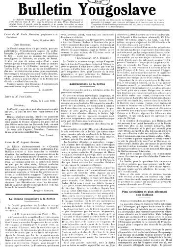 Couverture de Bulletin yougoslave, publié le 01 octobre 1915