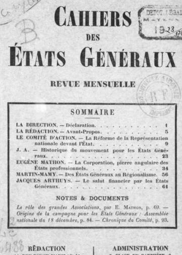 Couverture de Cahiers des États généraux, publié le 01 avril 1923