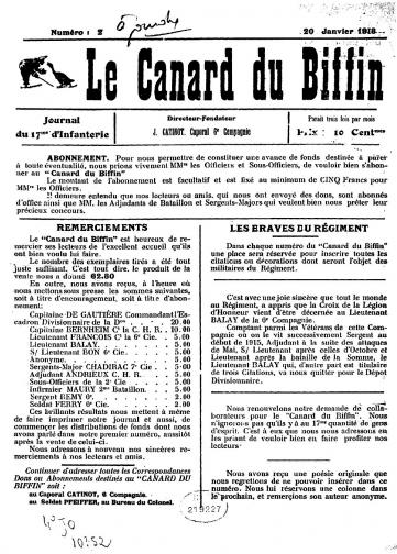 Couverture de Canard du biffin, publié le 20 janvier 1918
