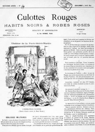 Couverture de Culottes rouges, habits noirs et robes roses, publié le 28 novembre 1890